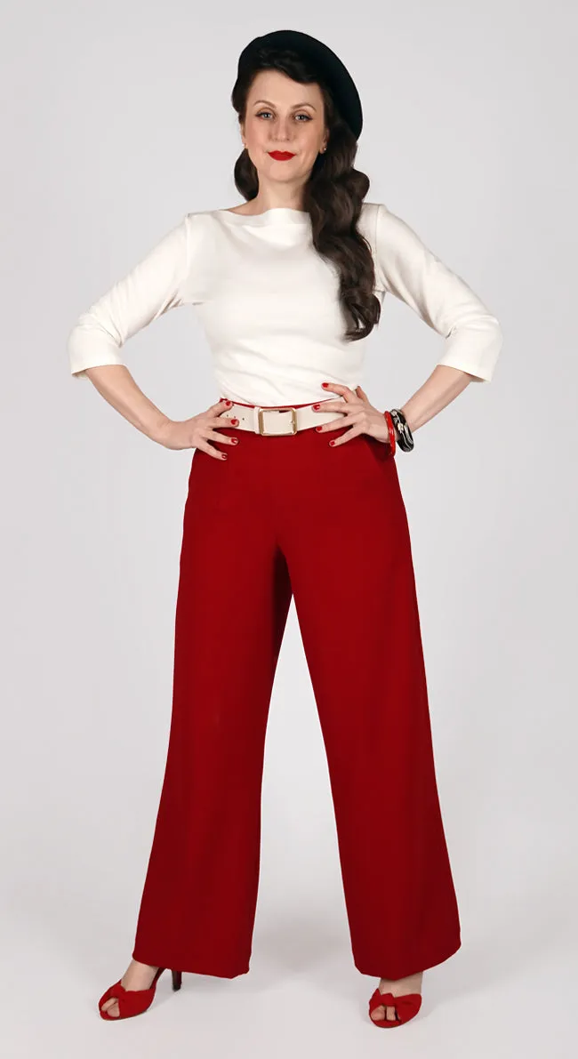 1940s Wide Leg Trousers in Red