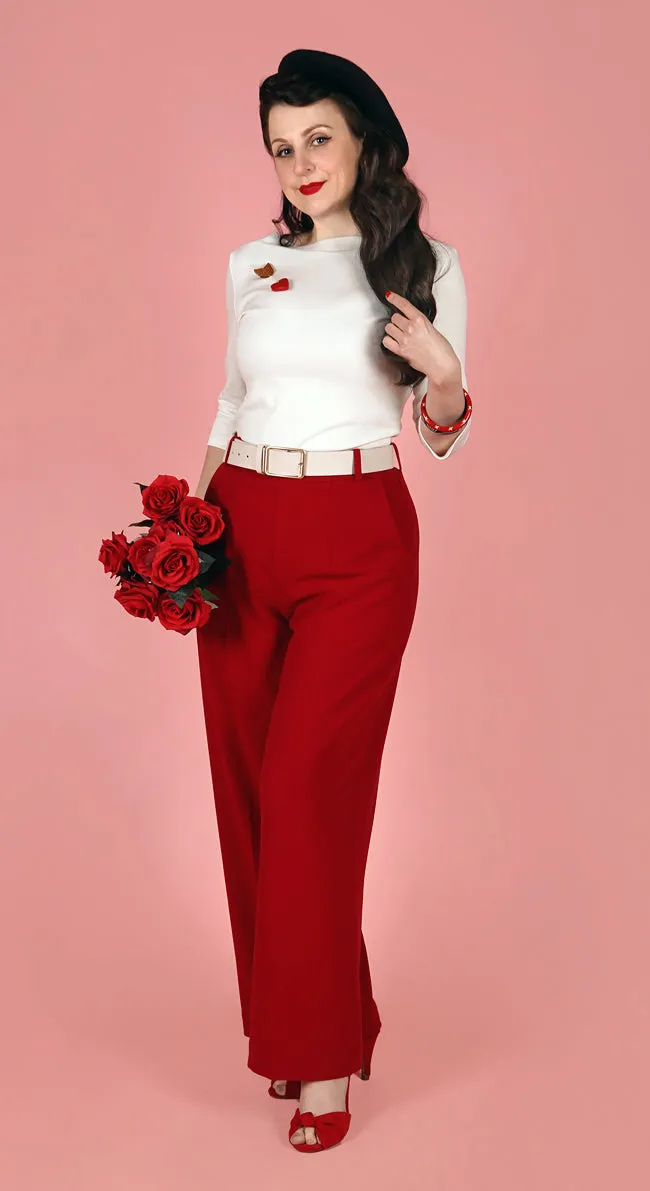 1940s Wide Leg Trousers in Red
