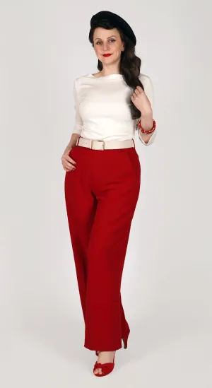 1940s Wide Leg Trousers in Red