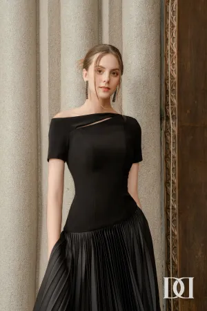 Alina Drop Waist Pleated Synthetic Velvet Midi Dress