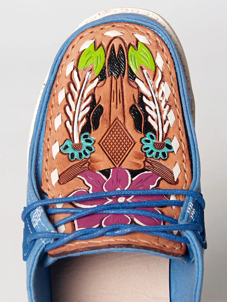 American Darling ADFT133BL2 Hand tooled carved genuine leather trim lightweight shoe footwear slip on