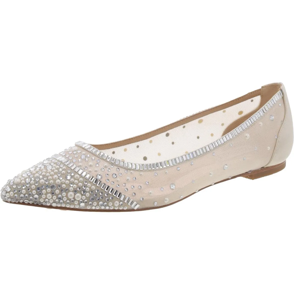Badgley Mischka Womens Babette Satin Slip-On Ballet Flats
