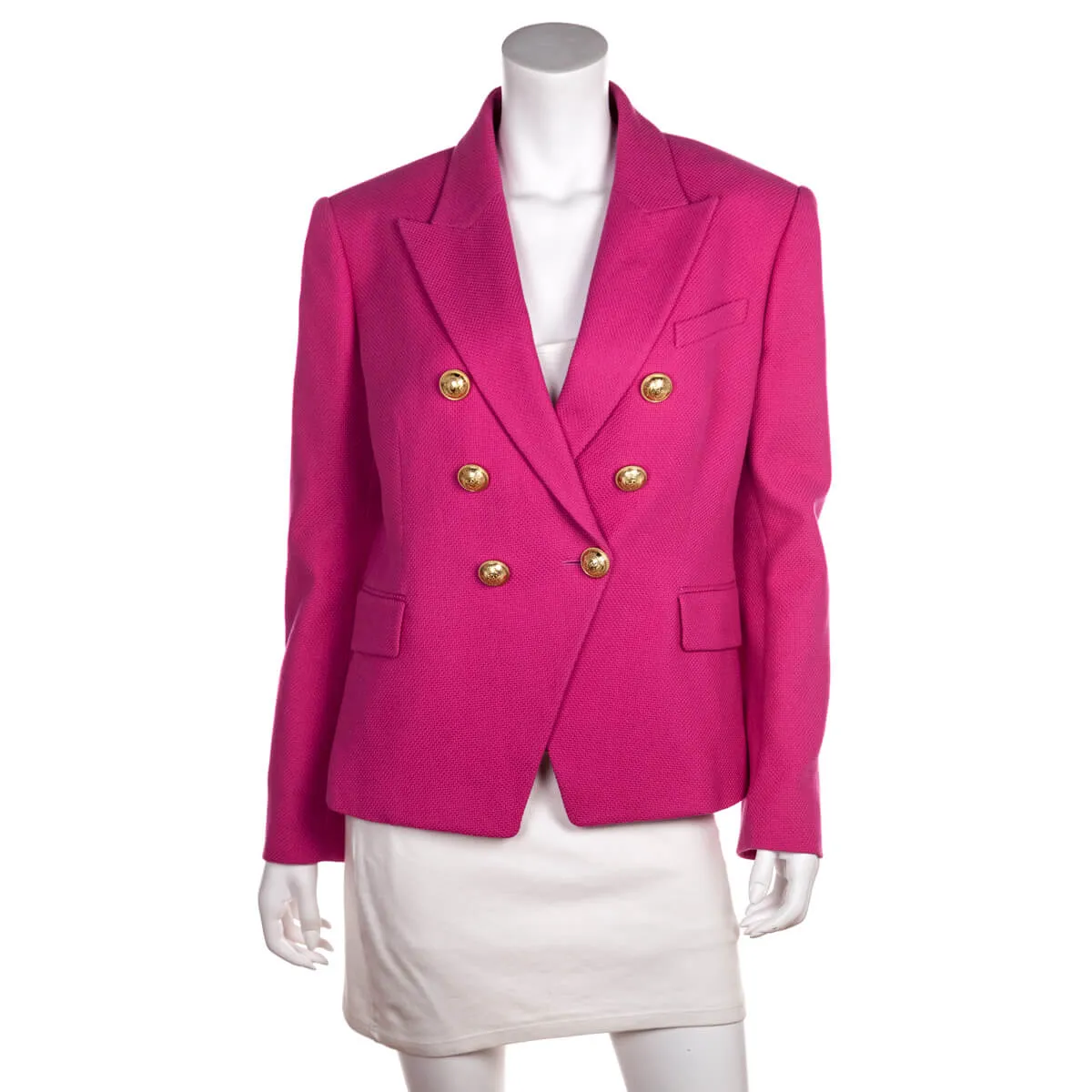 Balmain Pink Fuchsia Pique Double Breasted Blazer Size XL | FR 44