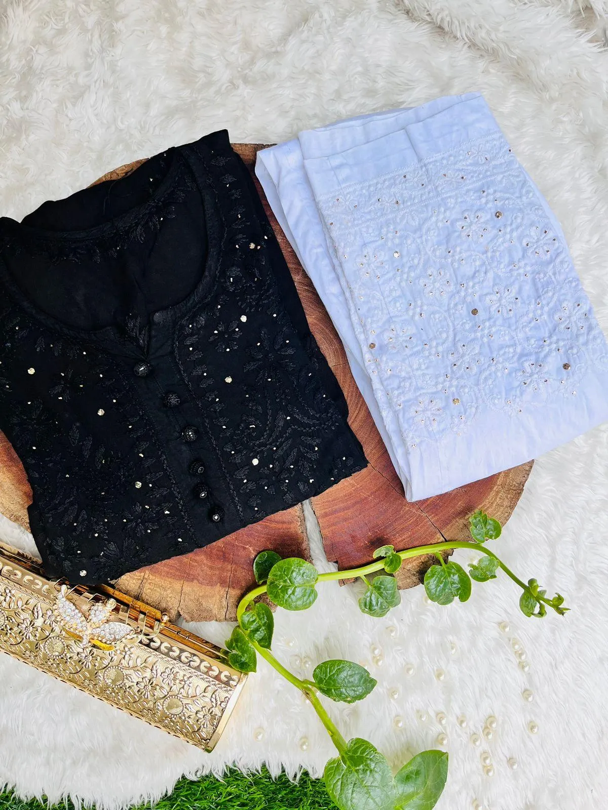 Black Rayon Quraishiya Button Kurta with Stunning Mukesh Embellishments