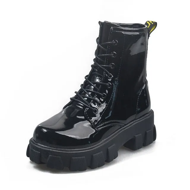 Botas Women Motorcycle Ankle Boots Wedges Female Lace Up Platforms Spring Black Leather Oxford Shoes Woman 2020 Botas Mujer
