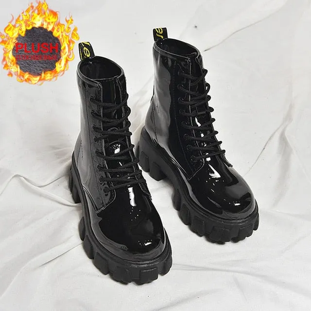 Botas Women Motorcycle Ankle Boots Wedges Female Lace Up Platforms Spring Black Leather Oxford Shoes Woman 2020 Botas Mujer