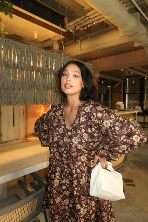 Brown Floral Midi-Dress