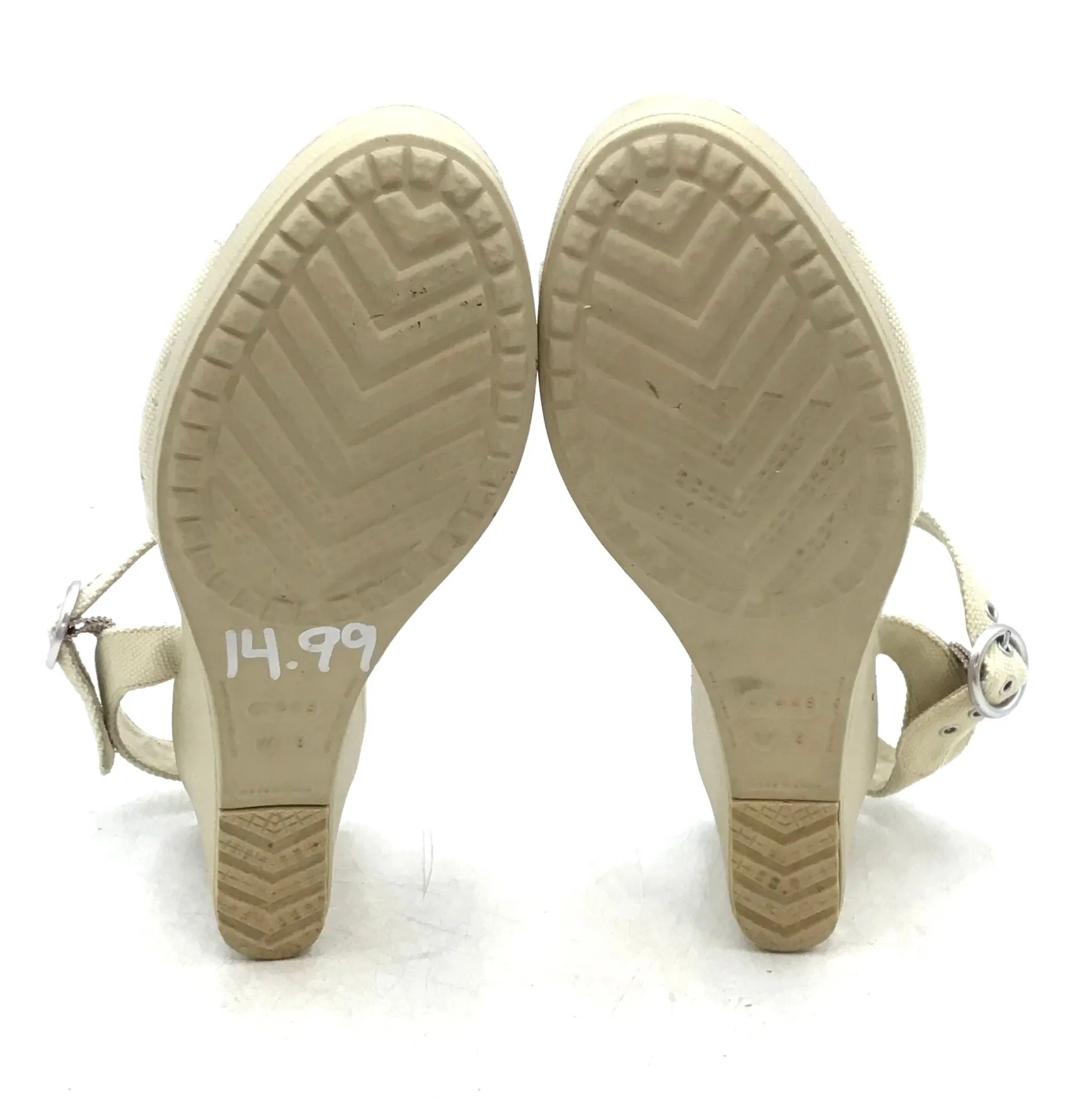 Crocs Women's Ivory Open Toe Wedge Heel Adjustable Ankle Strap Sandals - Size 8