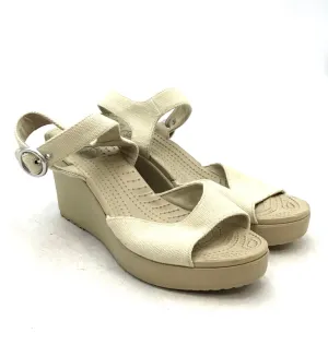 Crocs Women's Ivory Open Toe Wedge Heel Adjustable Ankle Strap Sandals - Size 8