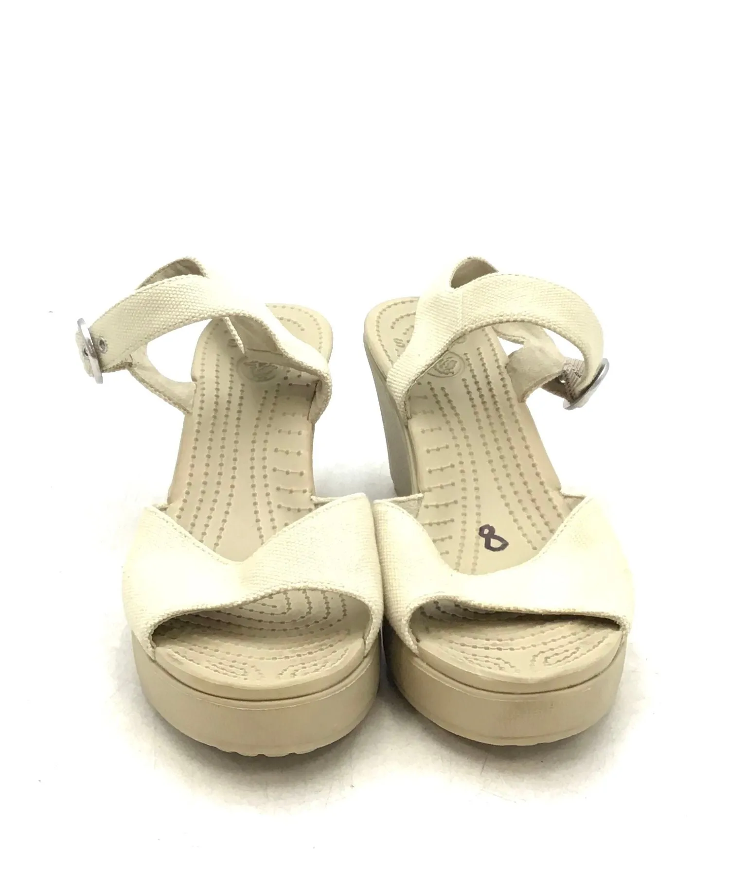 Crocs Women's Ivory Open Toe Wedge Heel Adjustable Ankle Strap Sandals - Size 8