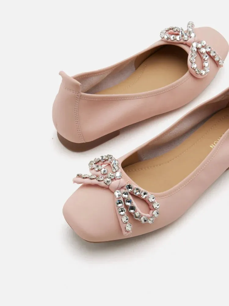 Daphne Diamante Embellished Bow Flats