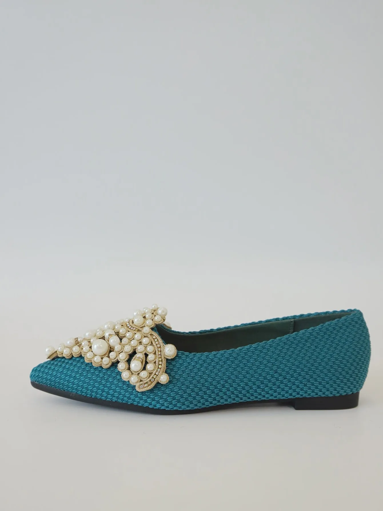 Faux Pearl & Rhinestone Decor Slingback Flats