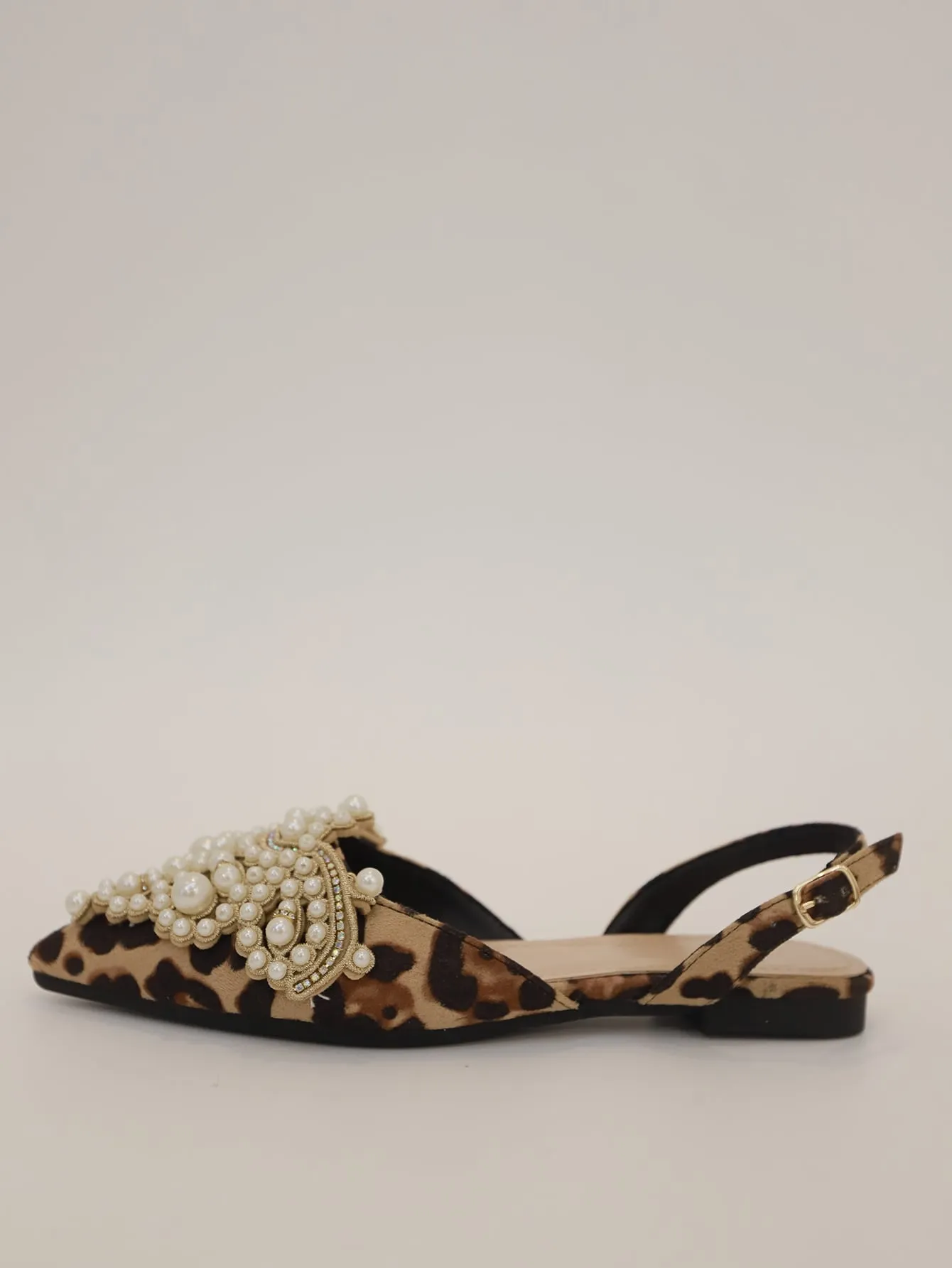 Faux Pearl & Rhinestone Decor Slingback Flats