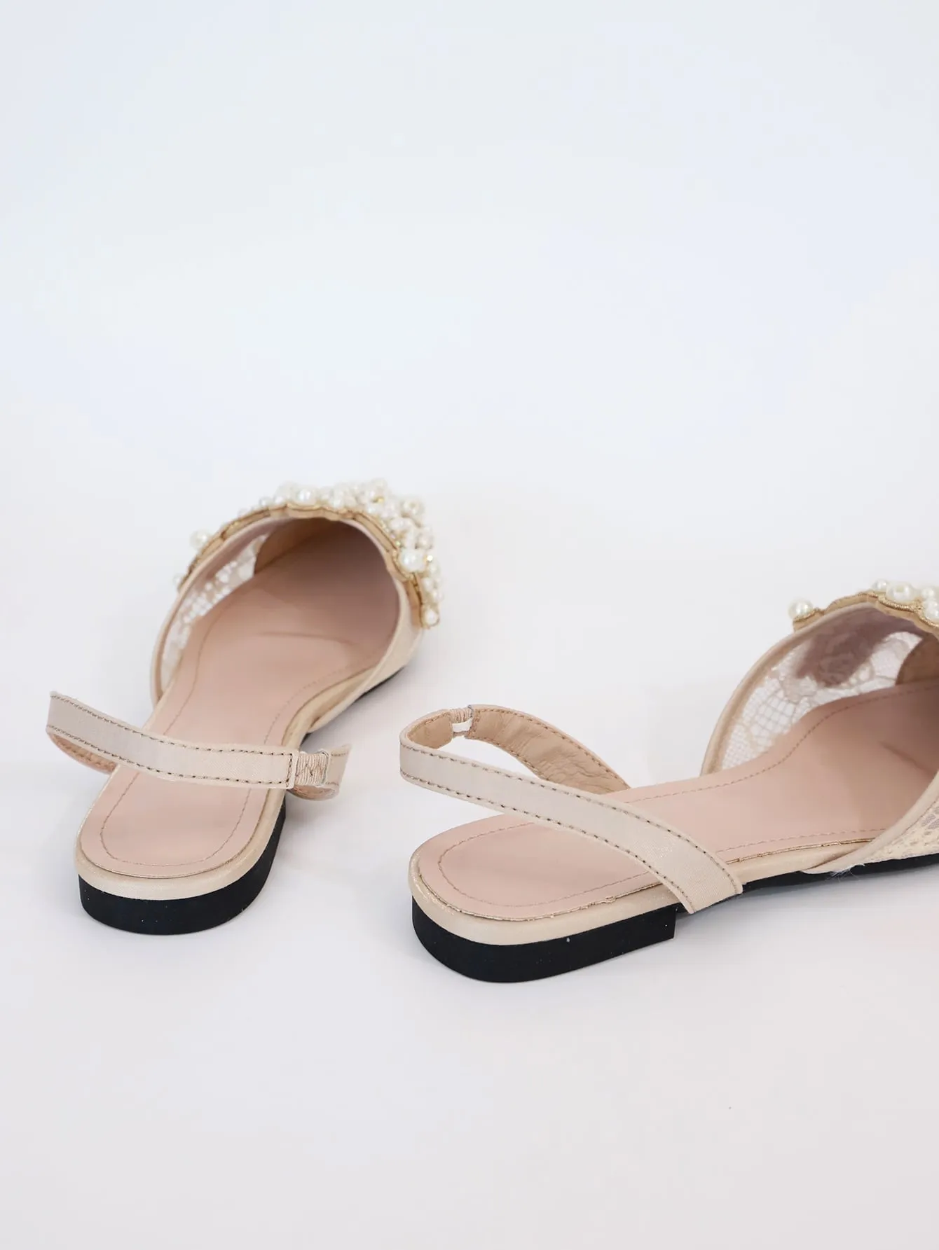 Faux Pearl & Rhinestone Decor Slingback Flats