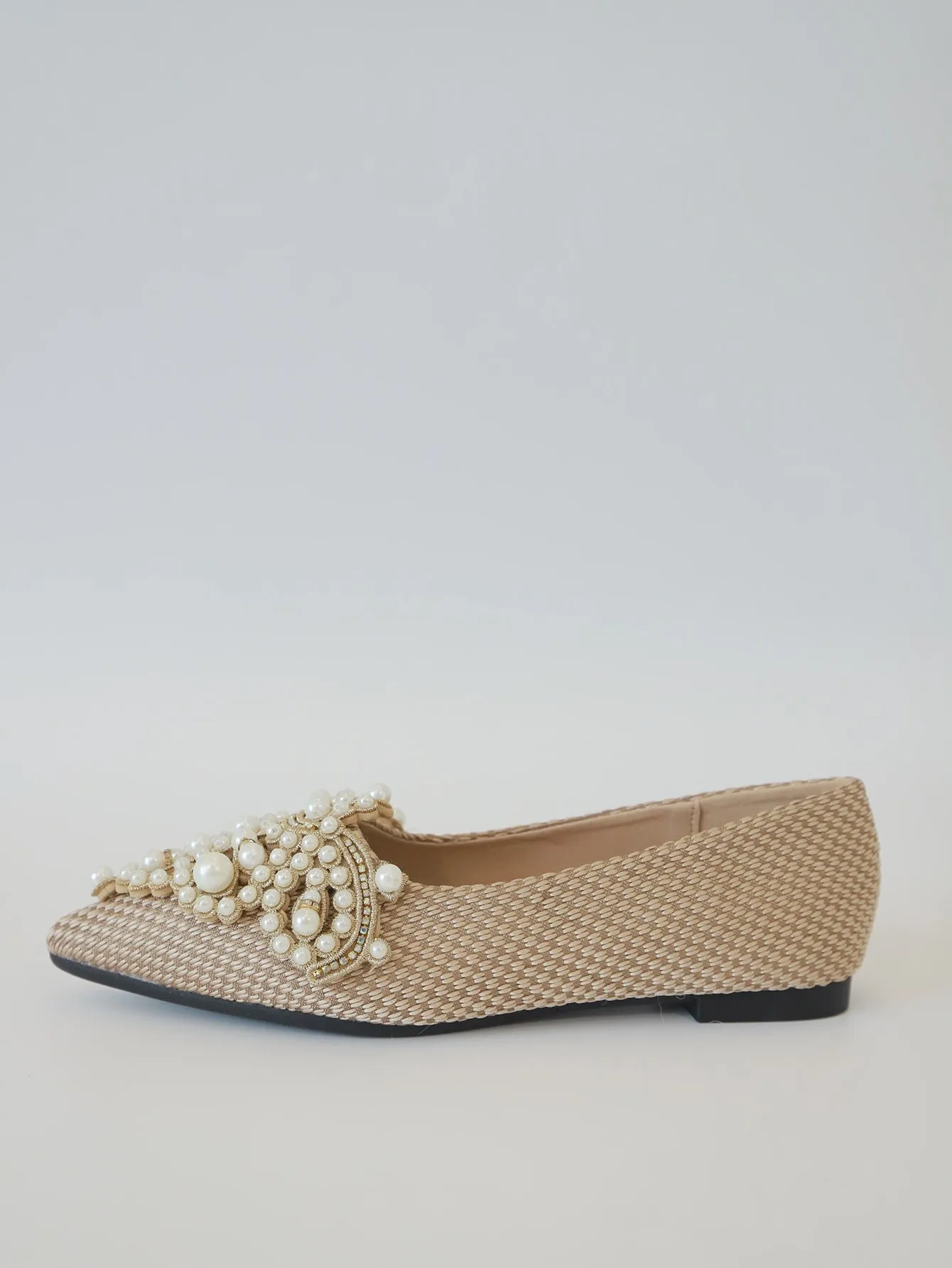 Faux Pearl & Rhinestone Decor Slingback Flats