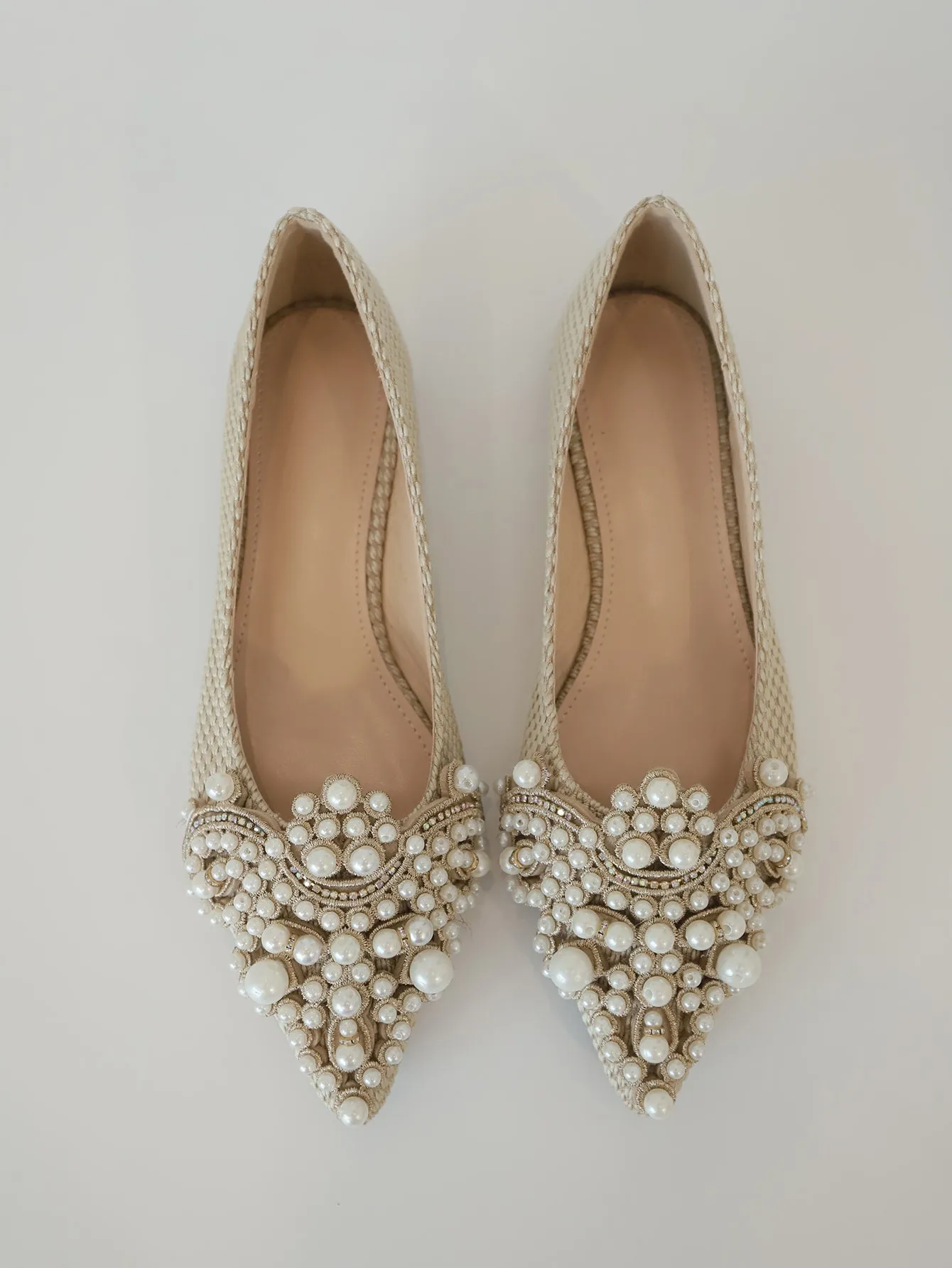 Faux Pearl & Rhinestone Decor Slingback Flats