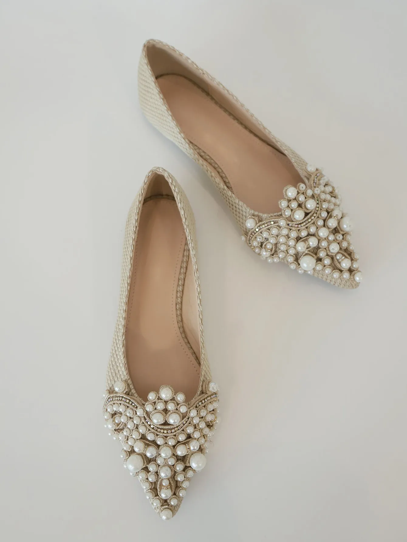 Faux Pearl & Rhinestone Decor Slingback Flats