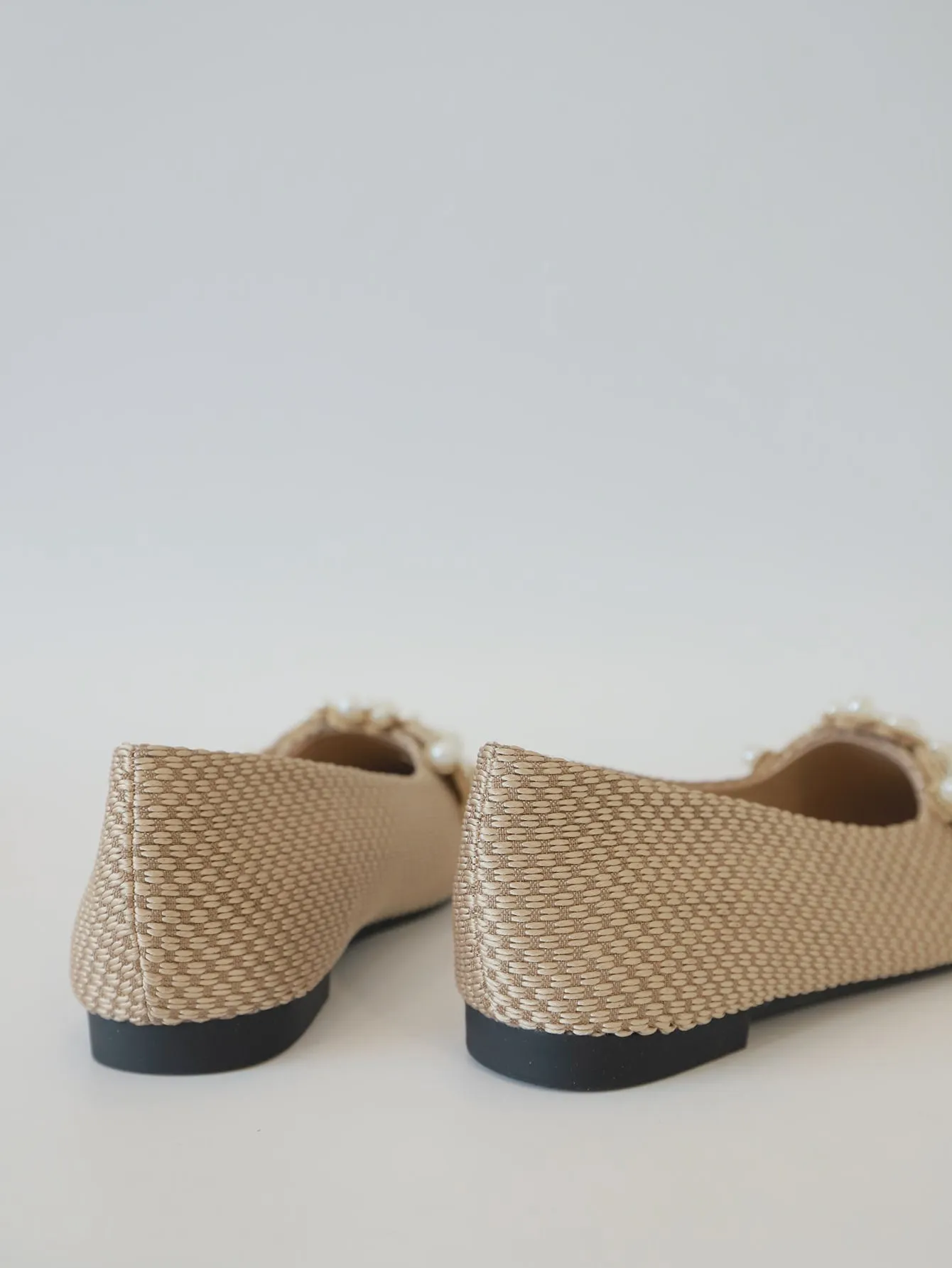 Faux Pearl & Rhinestone Decor Slingback Flats