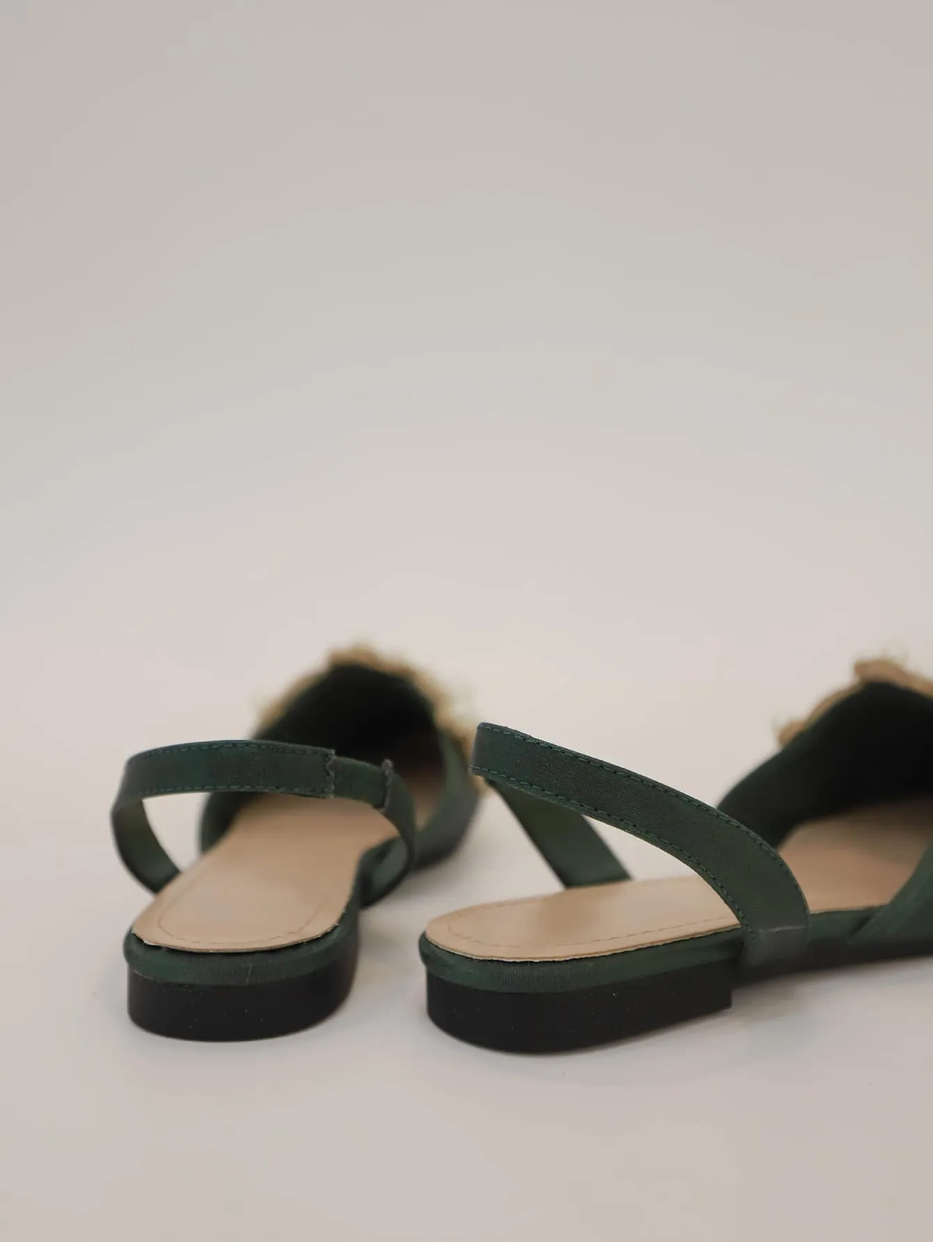 Faux Pearl & Rhinestone Decor Slingback Flats
