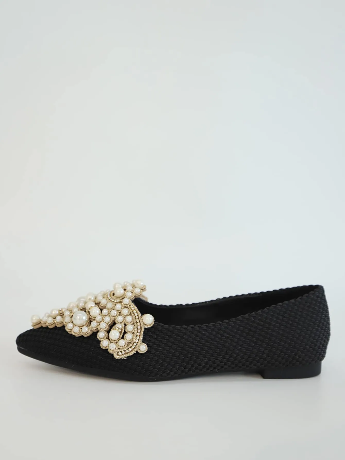 Faux Pearl & Rhinestone Decor Slingback Flats