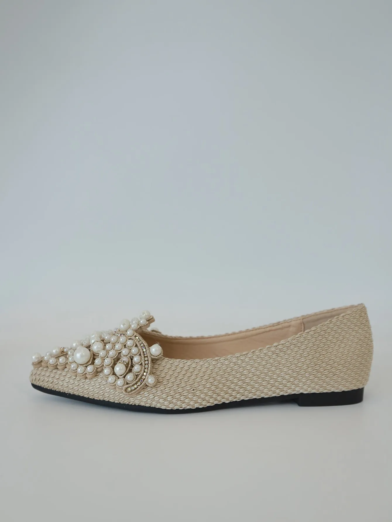 Faux Pearl & Rhinestone Decor Slingback Flats