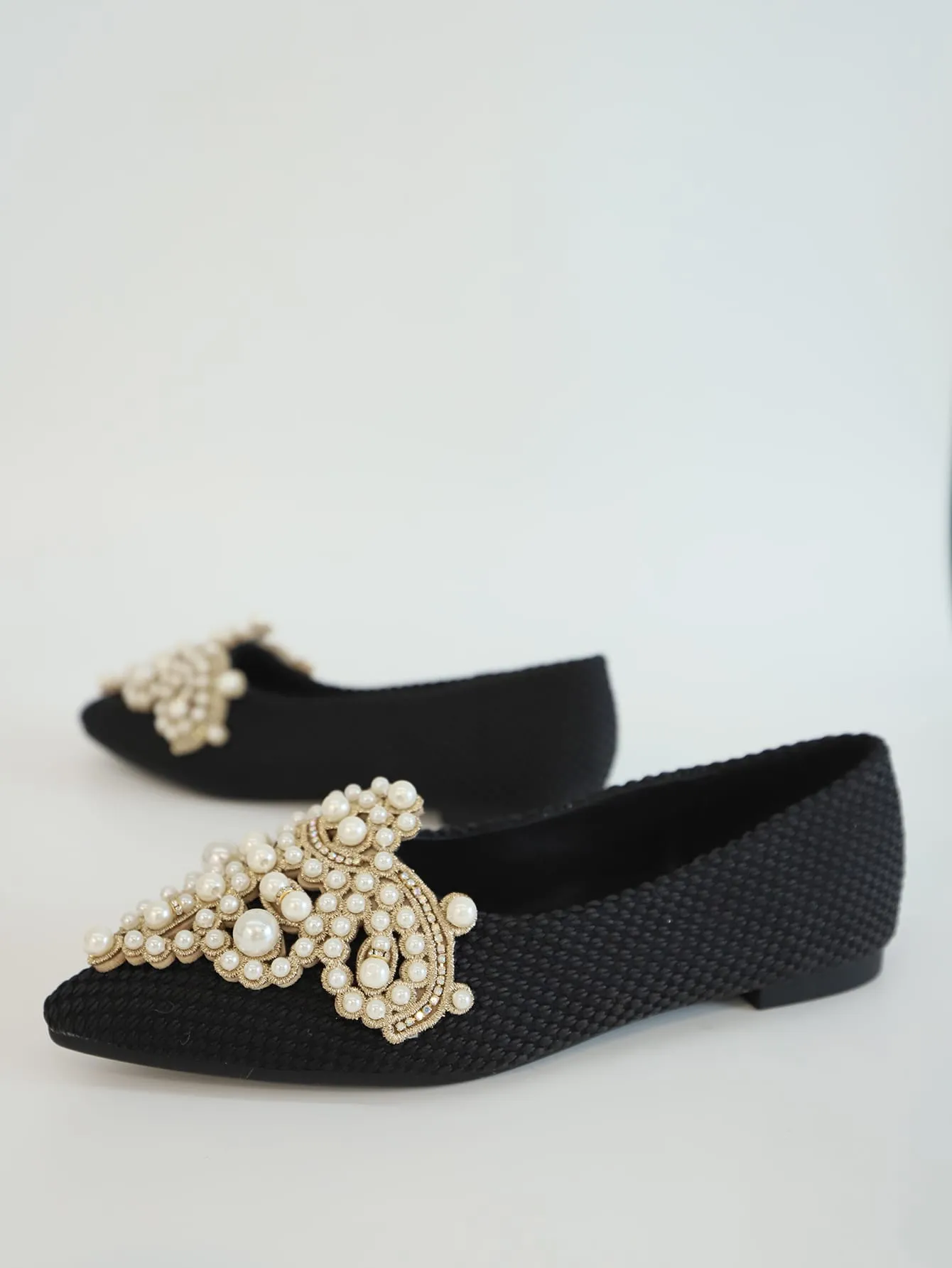 Faux Pearl & Rhinestone Decor Slingback Flats