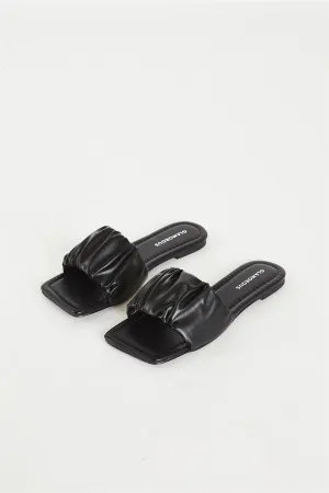 Glamorous Black Ruched Sliders