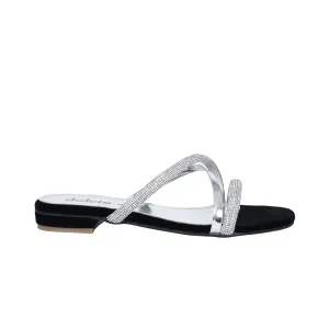 Glamorous Silver Strappy Flats | 515J-C