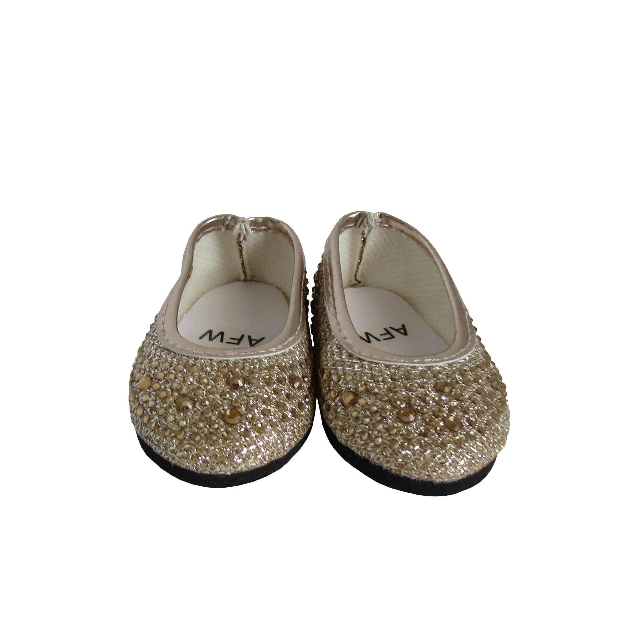 Gold Rhinestone Flats for 18-inch dolls