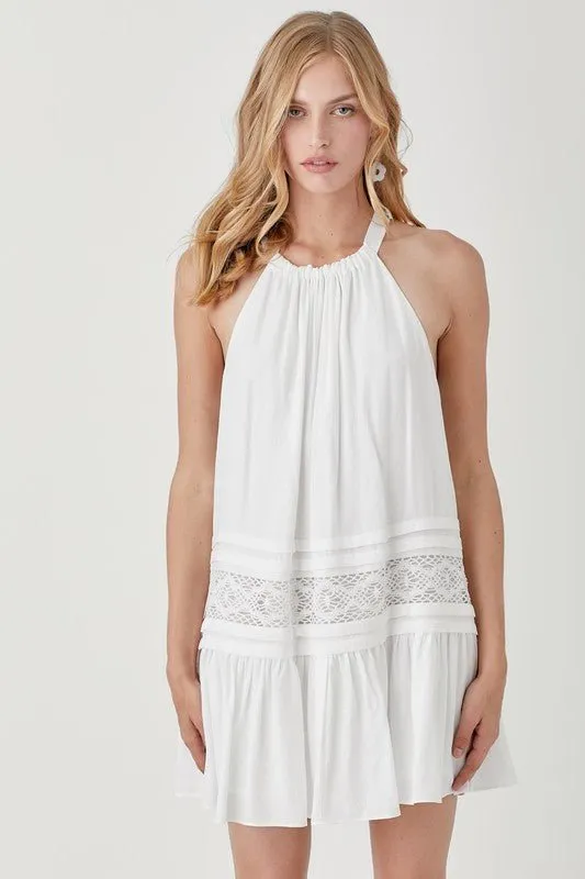 Halter Neck Trim Lace Dress