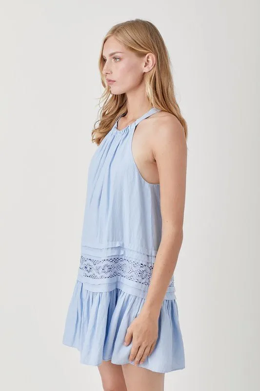 Halter Neck Trim Lace Dress