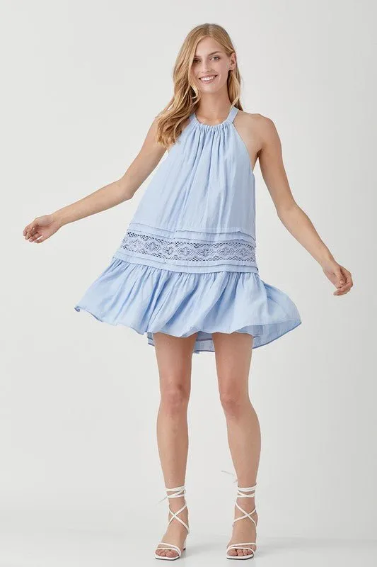 Halter Neck Trim Lace Dress