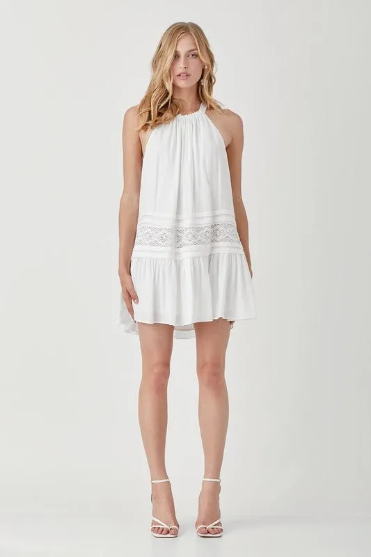 Halter Neck Trim Lace Dress