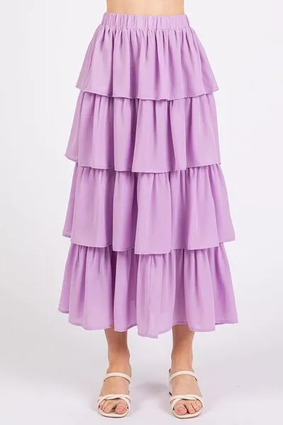 Hazel Blues® |  Mittoshop Chiffon Ruffle Layer Elastic Waist Midi Skirt