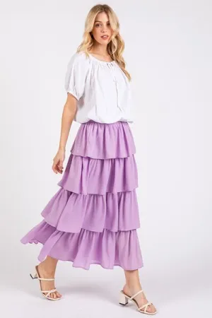 Hazel Blues® |  Mittoshop Chiffon Ruffle Layer Elastic Waist Midi Skirt