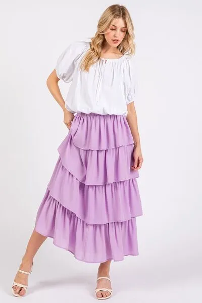 Hazel Blues® |  Mittoshop Chiffon Ruffle Layer Elastic Waist Midi Skirt