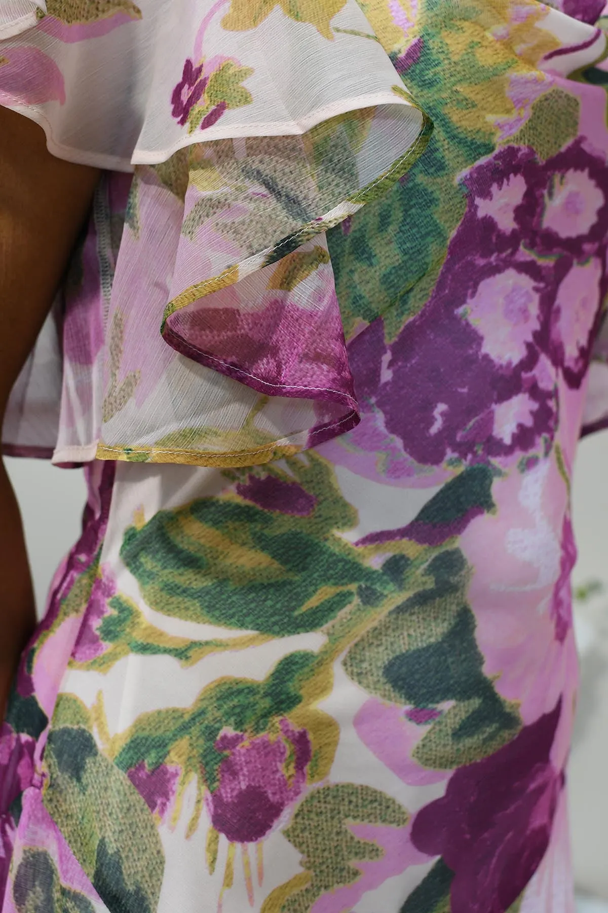 Hope & Ivy Pink Floral Cowl Neck Dress With Angel Sleeve- Cecillia