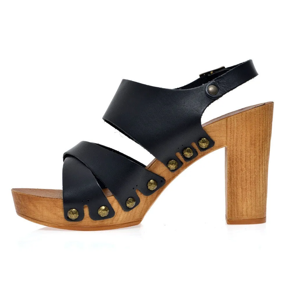 Leather platform sandal  in pine with back strap