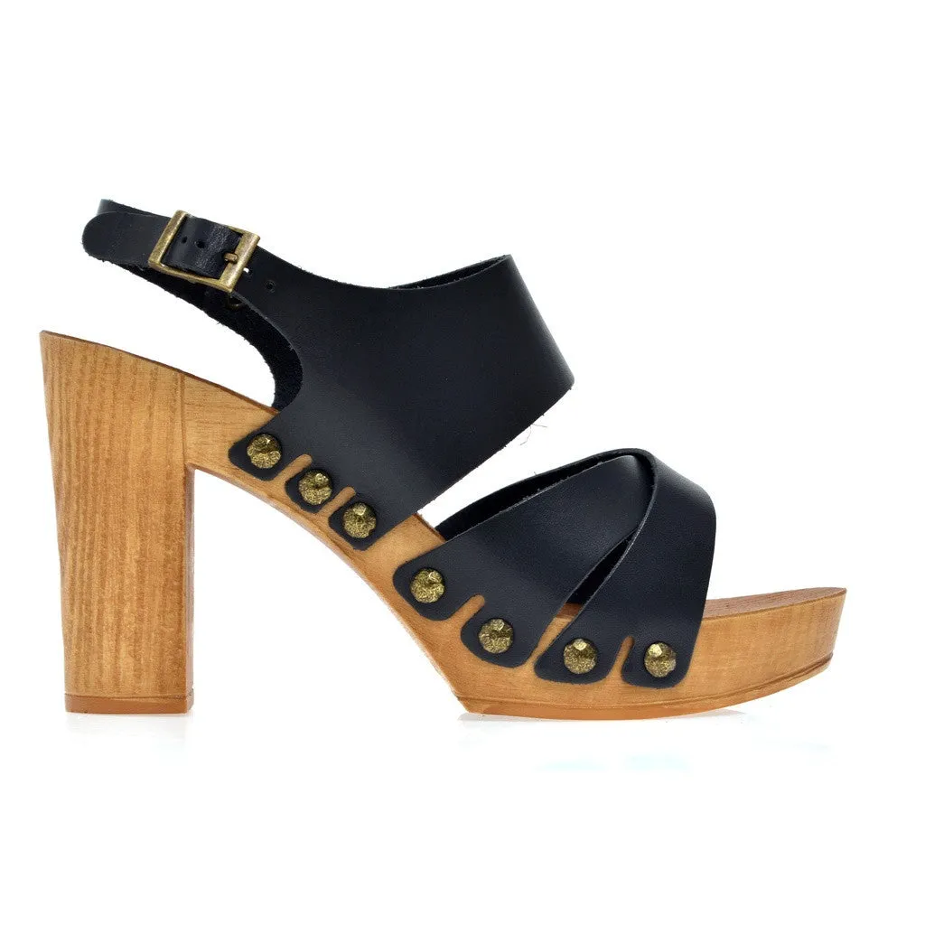 Leather platform sandal  in pine with back strap