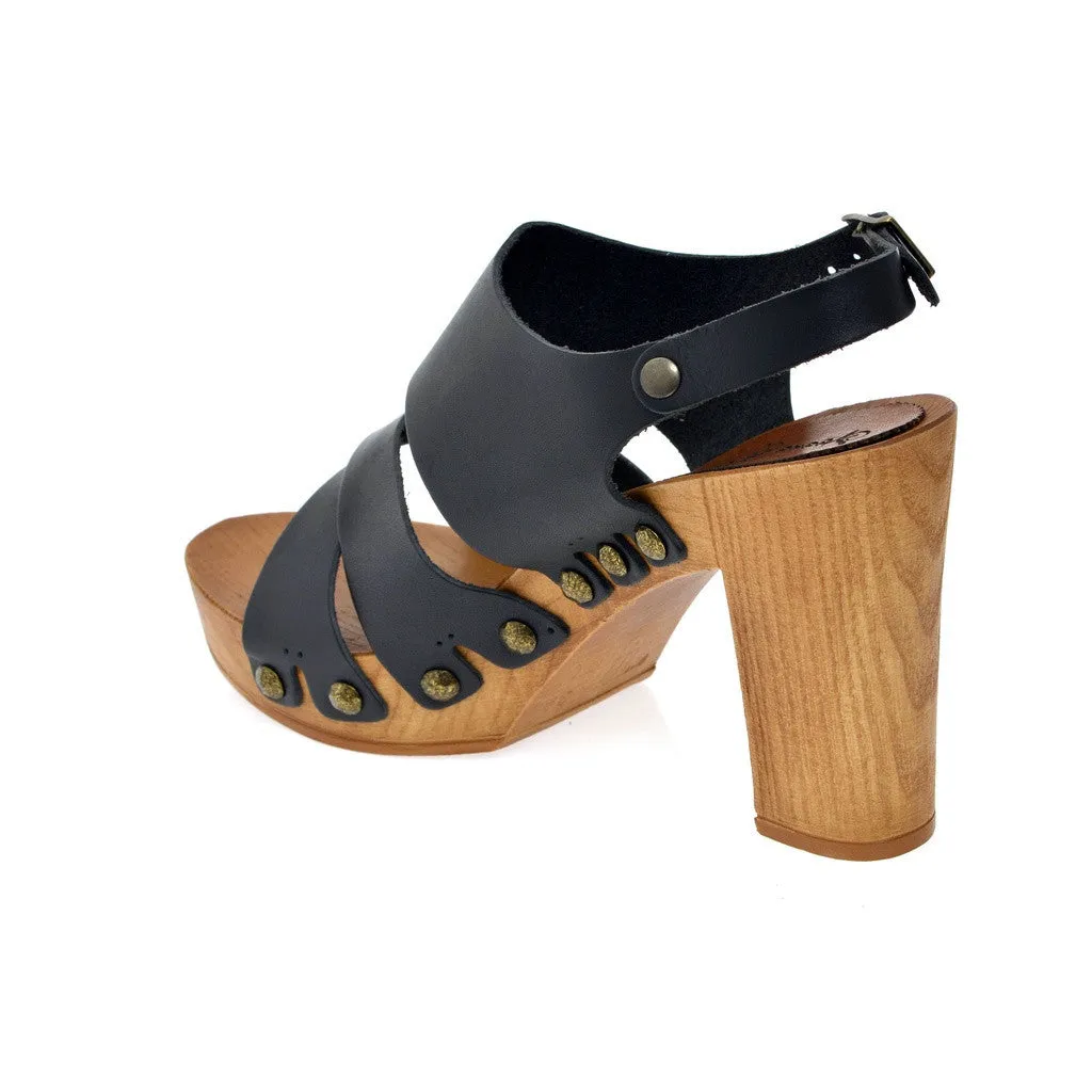 Leather platform sandal  in pine with back strap