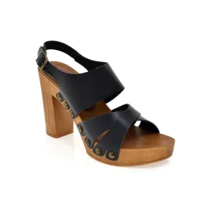 Leather platform sandal  in pine with back strap