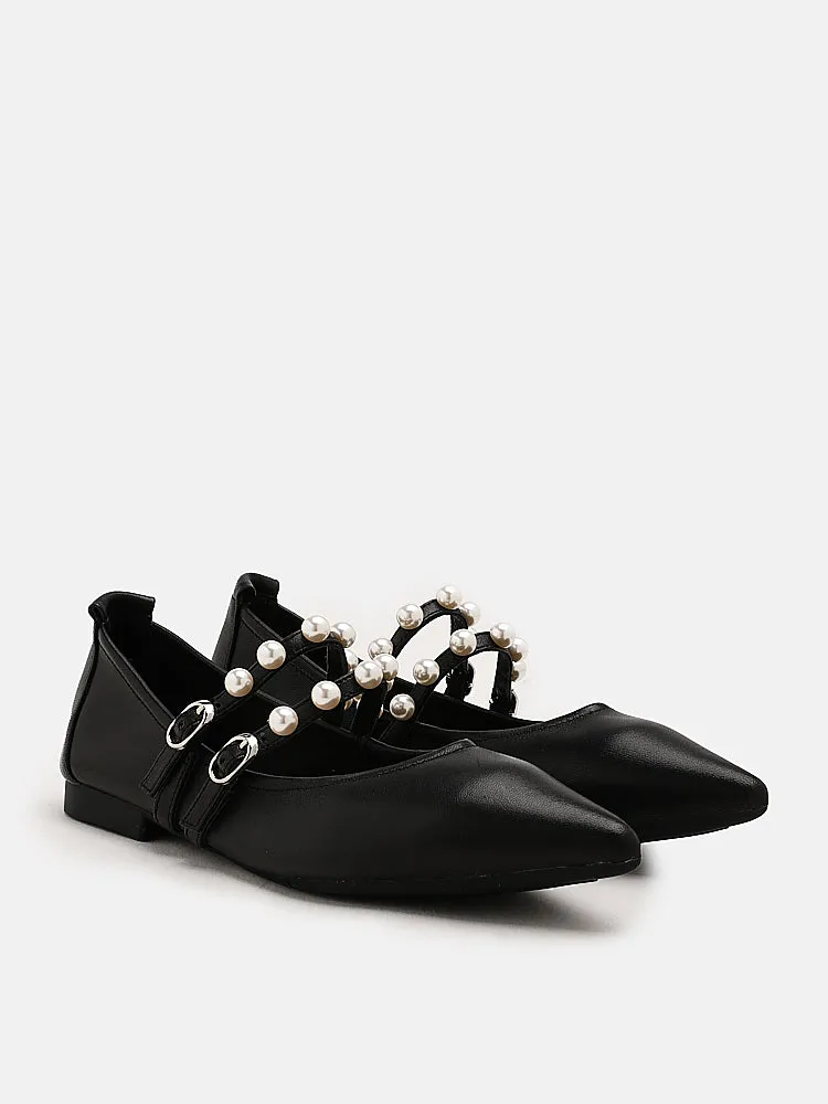 Mabel Pearl Embellished Leather Point-toe Pumps