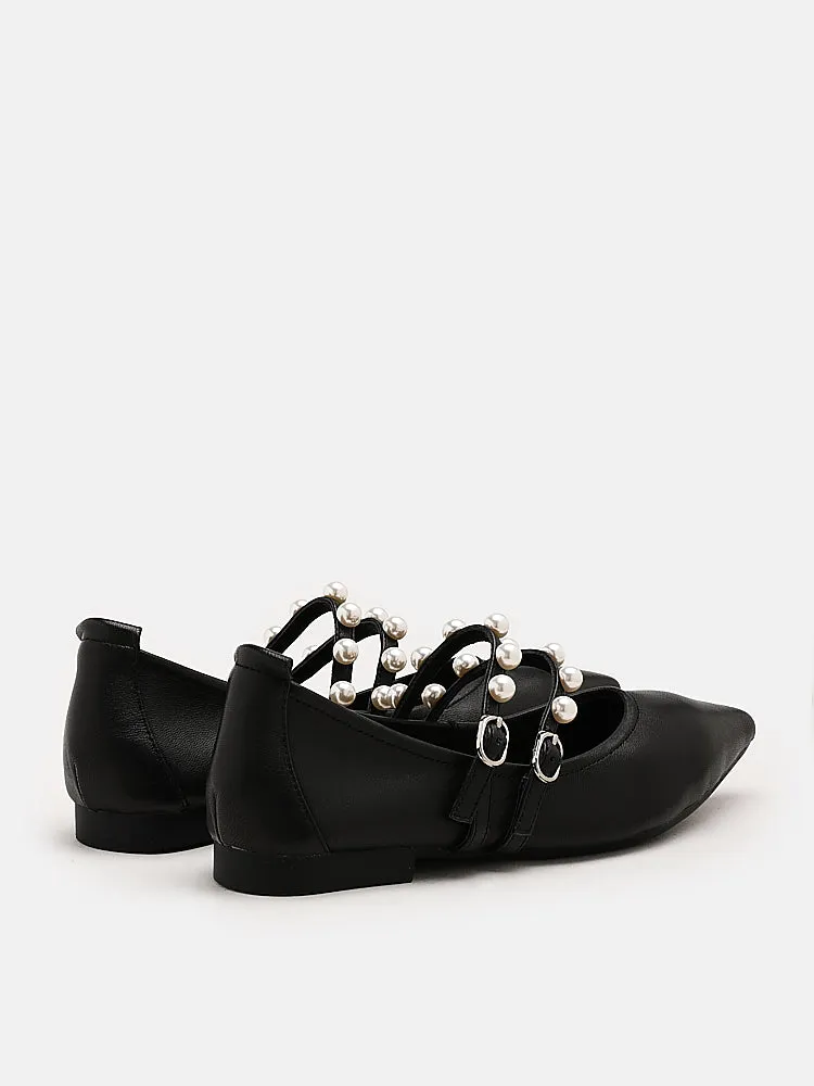 Mabel Pearl Embellished Leather Point-toe Pumps