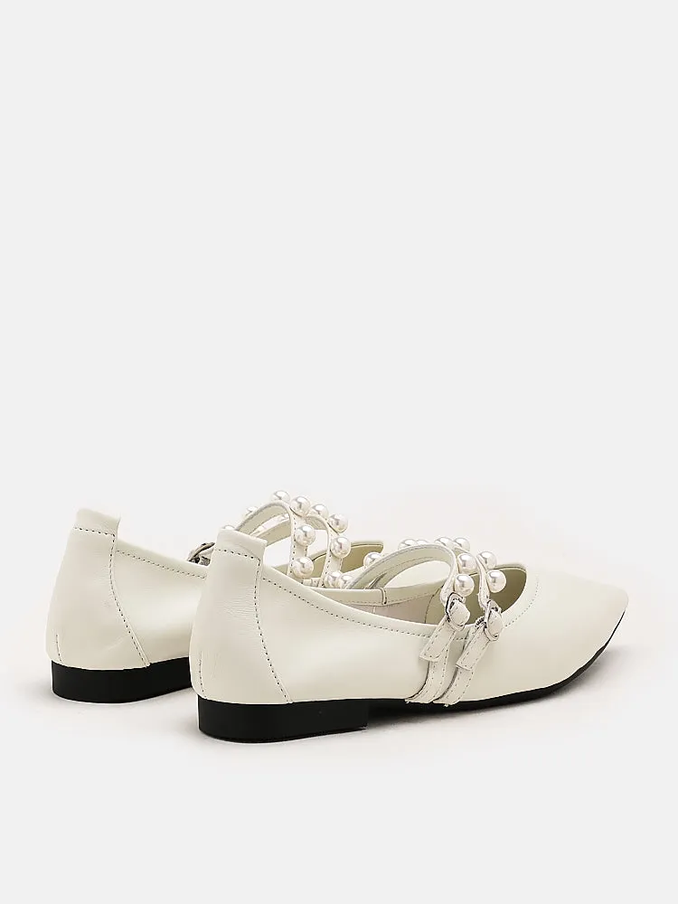 Mabel Pearl Embellished Leather Point-toe Pumps