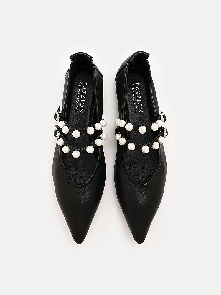 Mabel Pearl Embellished Leather Point-toe Pumps