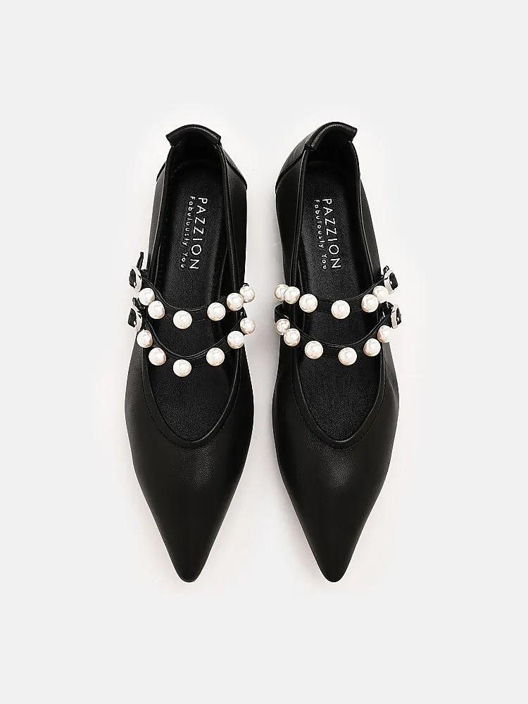 Mabel Pearl Embellished Leather Point-toe Pumps