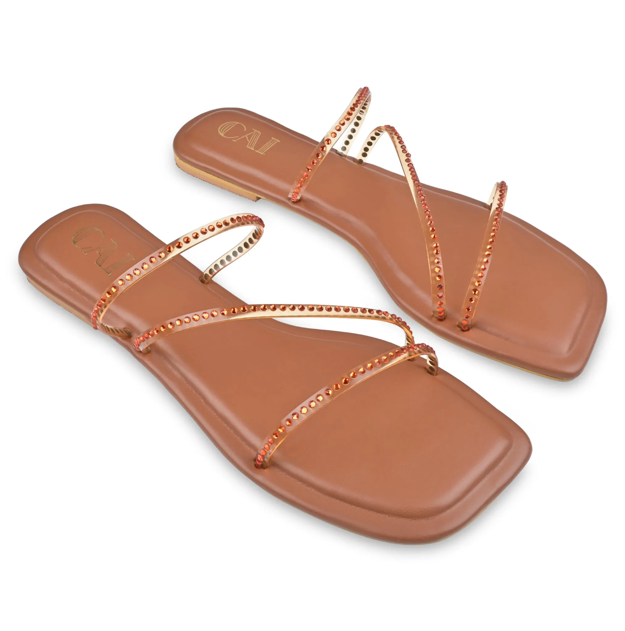 Orange Diamond Strap Flats