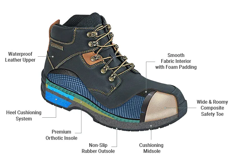 Orthofeet Men Granite Work Boots - Black