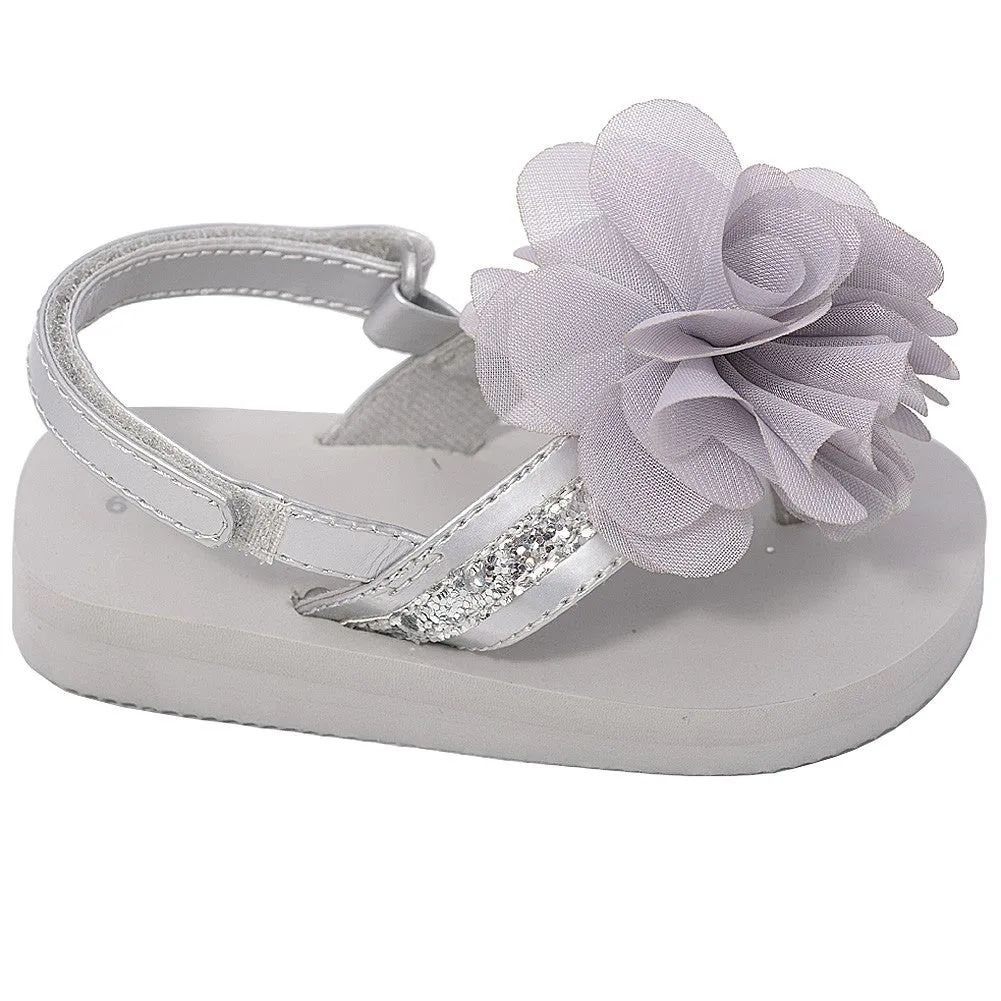 Silver Sequin Strap Flower Flip Flop Sandals Toddler Girl 5-10