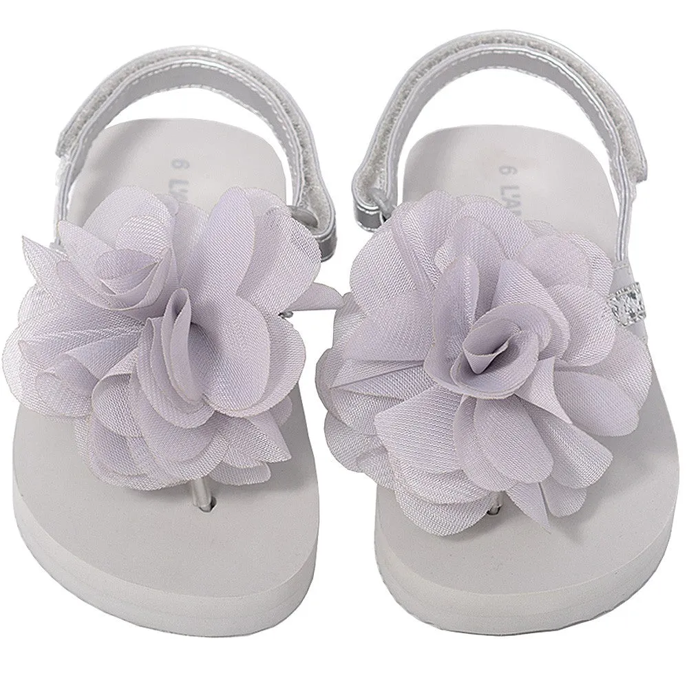 Silver Sequin Strap Flower Flip Flop Sandals Toddler Girl 5-10